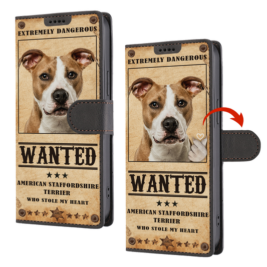 Heart Thief American Staffordshire Terrier - Étui de téléphone portefeuille inspiré de l'amour V1