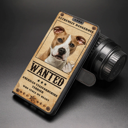 Heart Thief American Staffordshire Terrier - Étui de téléphone portefeuille inspiré de l'amour V1