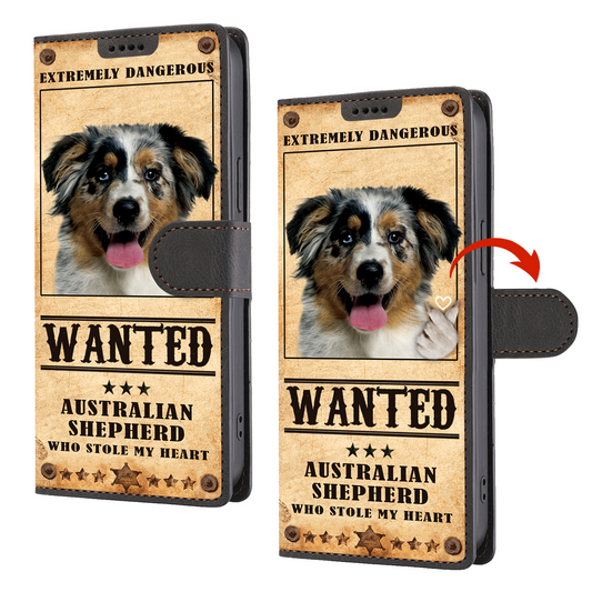 Heart Thief Australian Shepherd - Étui de téléphone portefeuille inspiré de l'amour V1