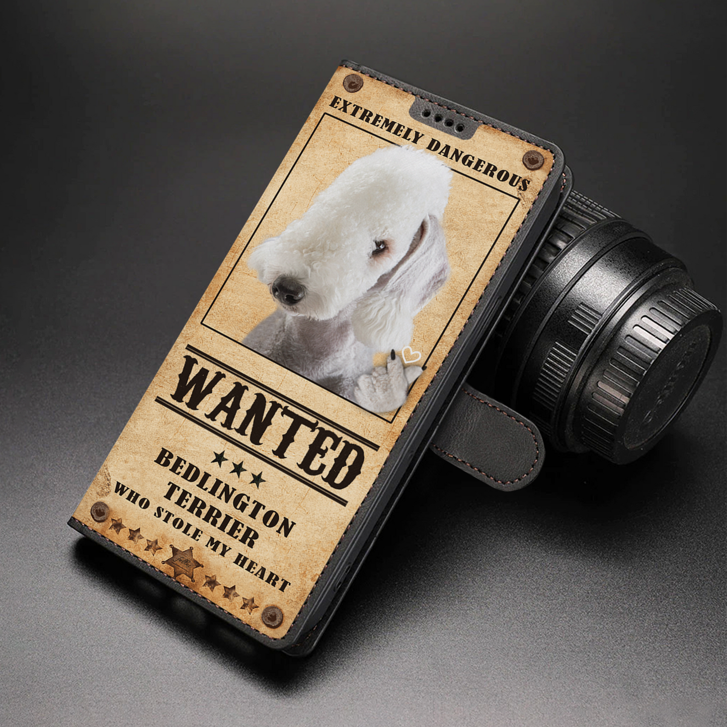 Heart Thief Bedlington Terrier - Étui de téléphone portefeuille inspiré de l'amour V1