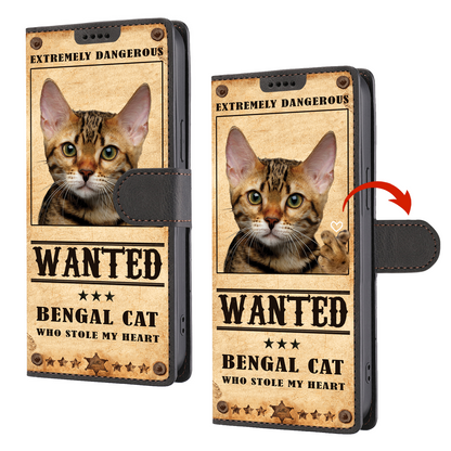 Heart Thief Bengal Cat - Étui de téléphone portefeuille inspiré de l'amour V1