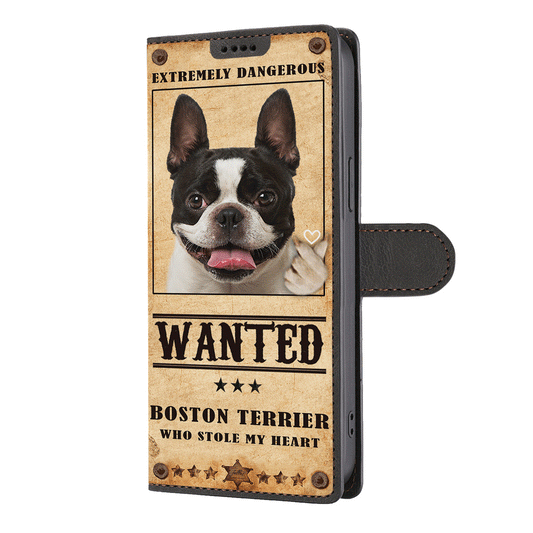 Heart Thief Boston Terrier - Étui de téléphone portefeuille inspiré de l'amour V1