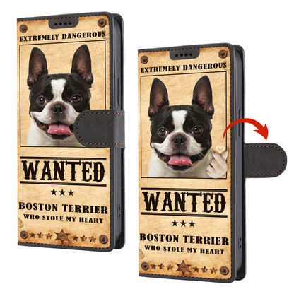 Heart Thief Boston Terrier - Étui de téléphone portefeuille inspiré de l'amour V1