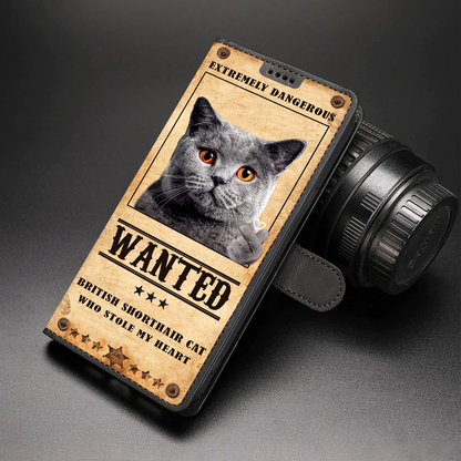 Heart Thief British Shorthair Cat - Étui de téléphone portefeuille inspiré de l'amour V1