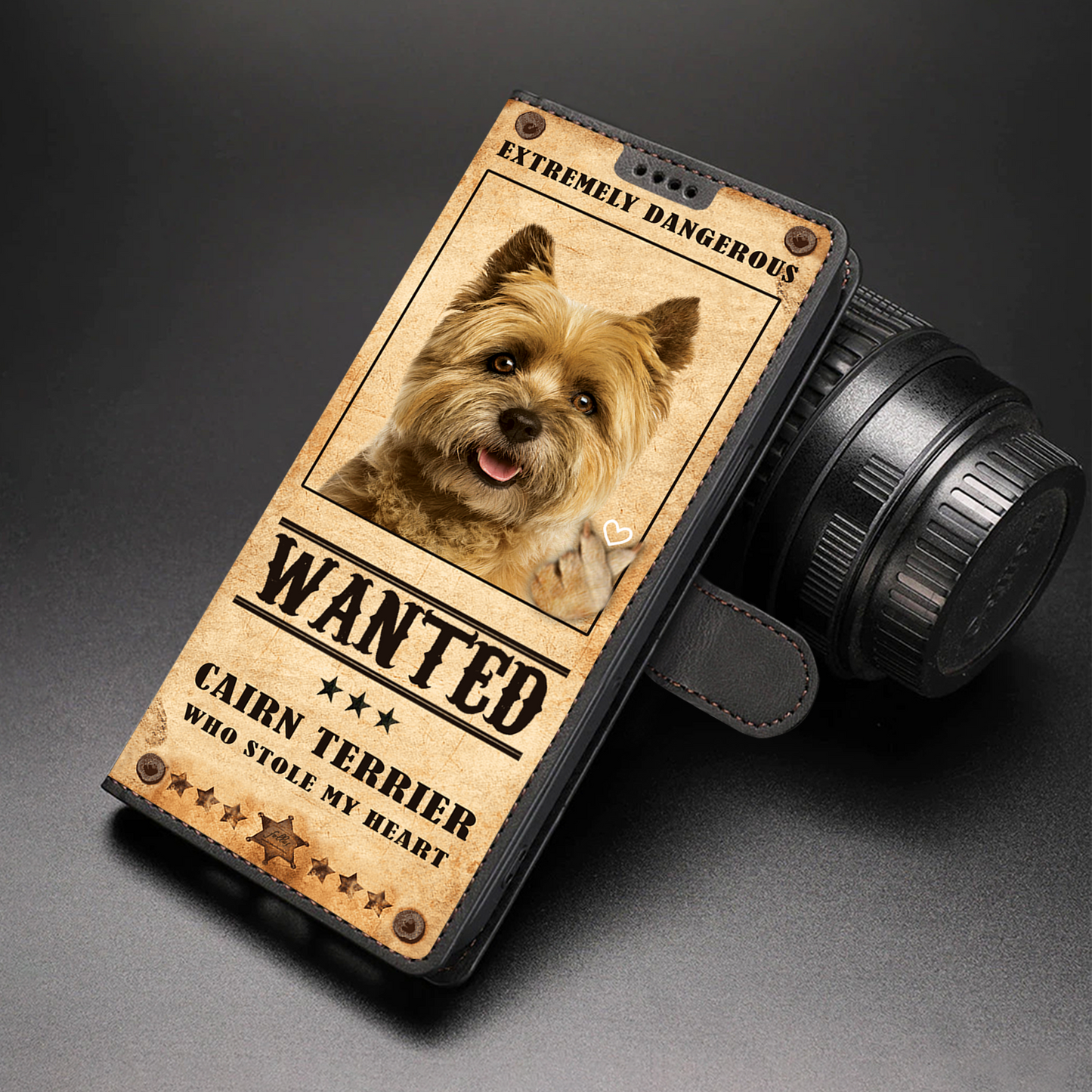 Heart Thief Cairn Terrier - Étui de téléphone portefeuille inspiré de l'amour V2