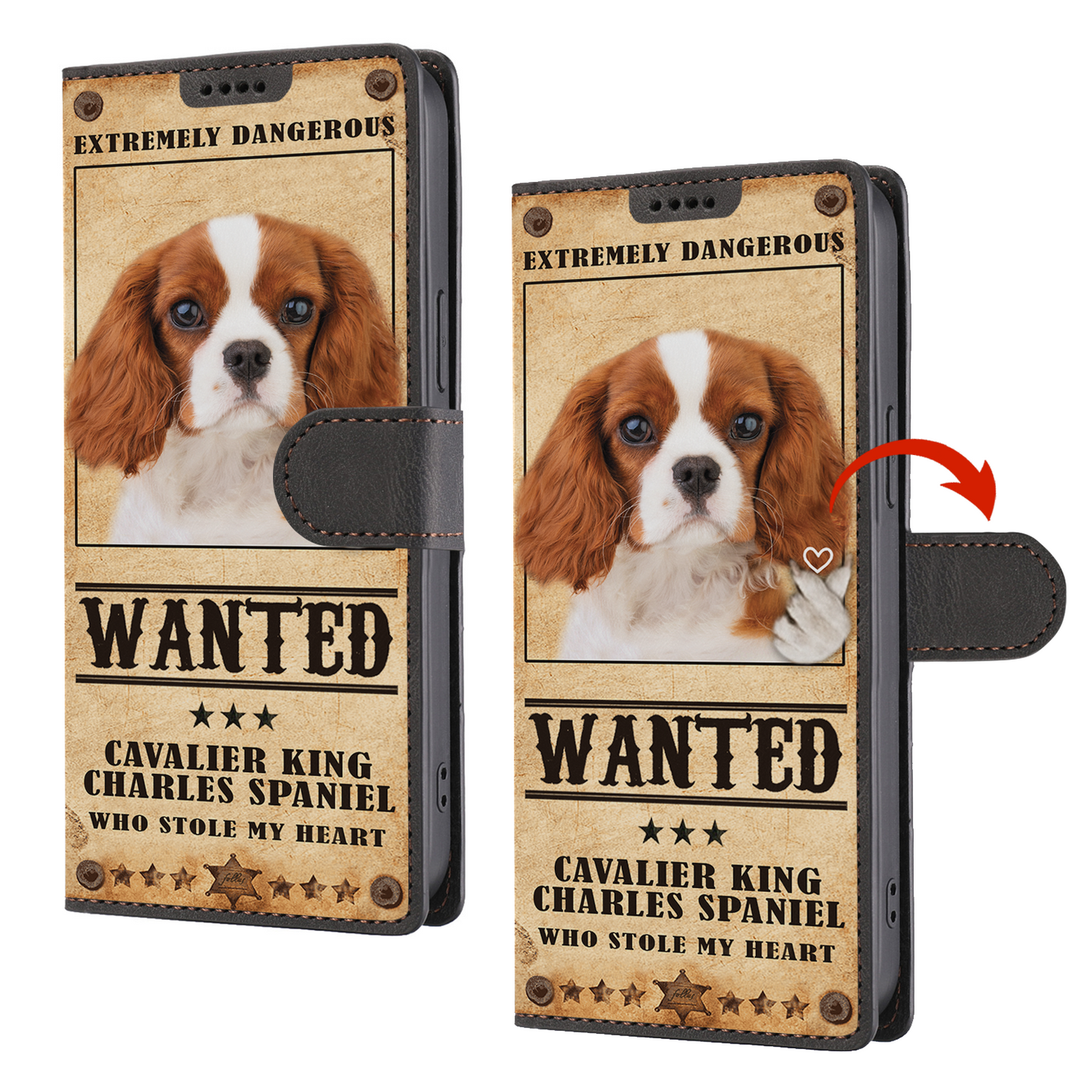 Heart Thief Cavalier King Charles Spaniel - Étui de téléphone portefeuille inspiré de l'amour V2