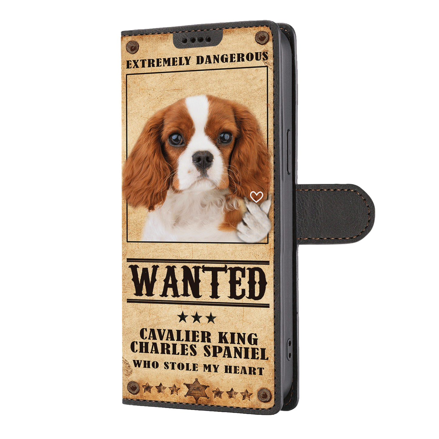 Heart Thief Cavalier King Charles Spaniel - Étui de téléphone portefeuille inspiré de l'amour V2