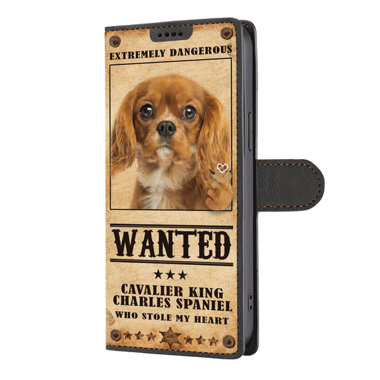 Heart Thief Cavalier King Charles Spaniel - Étui de téléphone portefeuille inspiré de l'amour V4