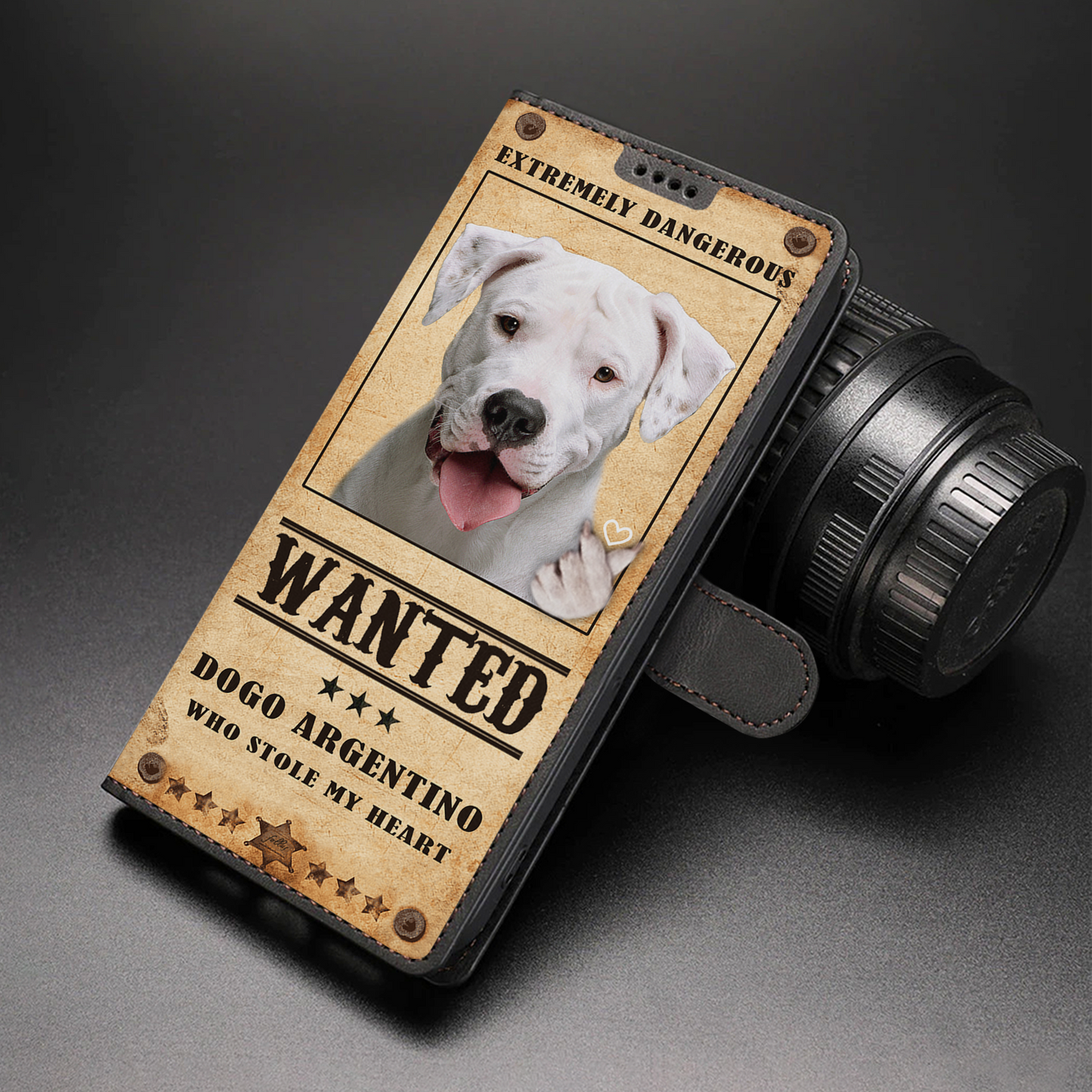 Heart Thief Dogo Argentino - Étui de téléphone portefeuille inspiré de l'amour V1