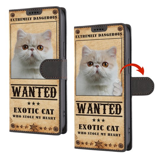 Heart Thief Exotic Cat - Étui portefeuille pour téléphone inspiré de l'amour V1