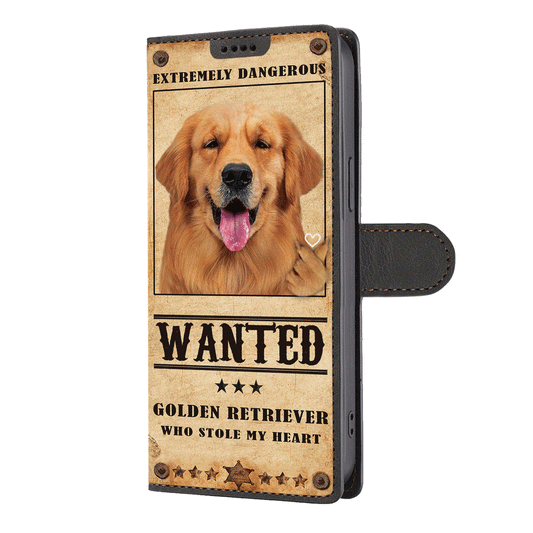 Heart Thief Golden Retriever - Étui portefeuille pour téléphone inspiré de l'amour V1