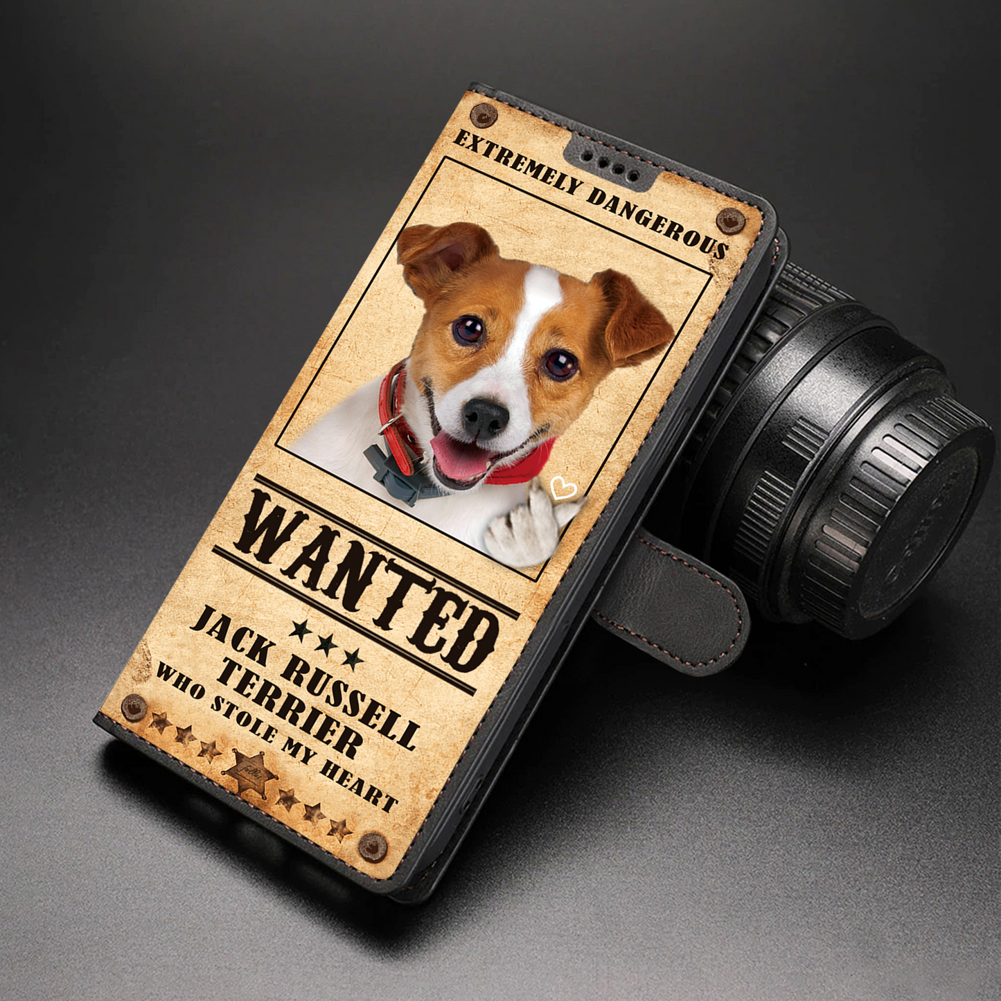 Voleur de cœur Jack Russell Terrier - Étui de téléphone portefeuille inspiré de l'amour V1