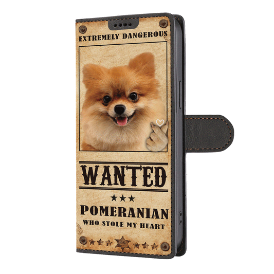 Heart Thief Pomeranian - Étui de téléphone portefeuille inspiré de l'amour V1