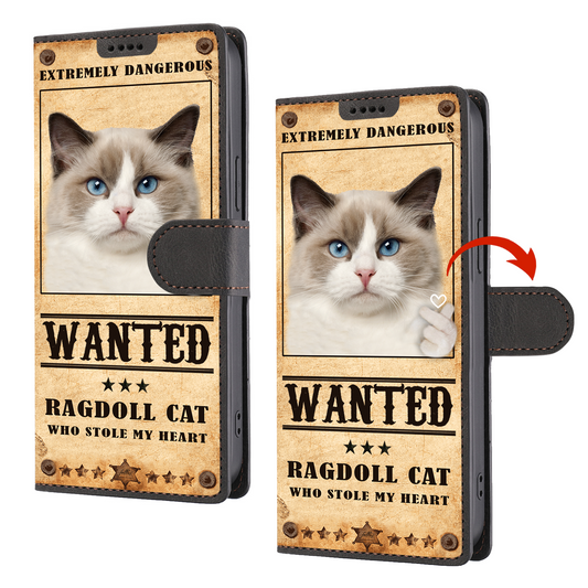 Heart Thief Ragdoll Cat - Étui de téléphone portefeuille inspiré de l'amour V1