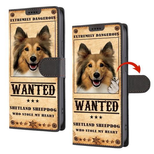 Heart Thief Shetland Sheepdog - Étui portefeuille pour téléphone inspiré de l'amour V1