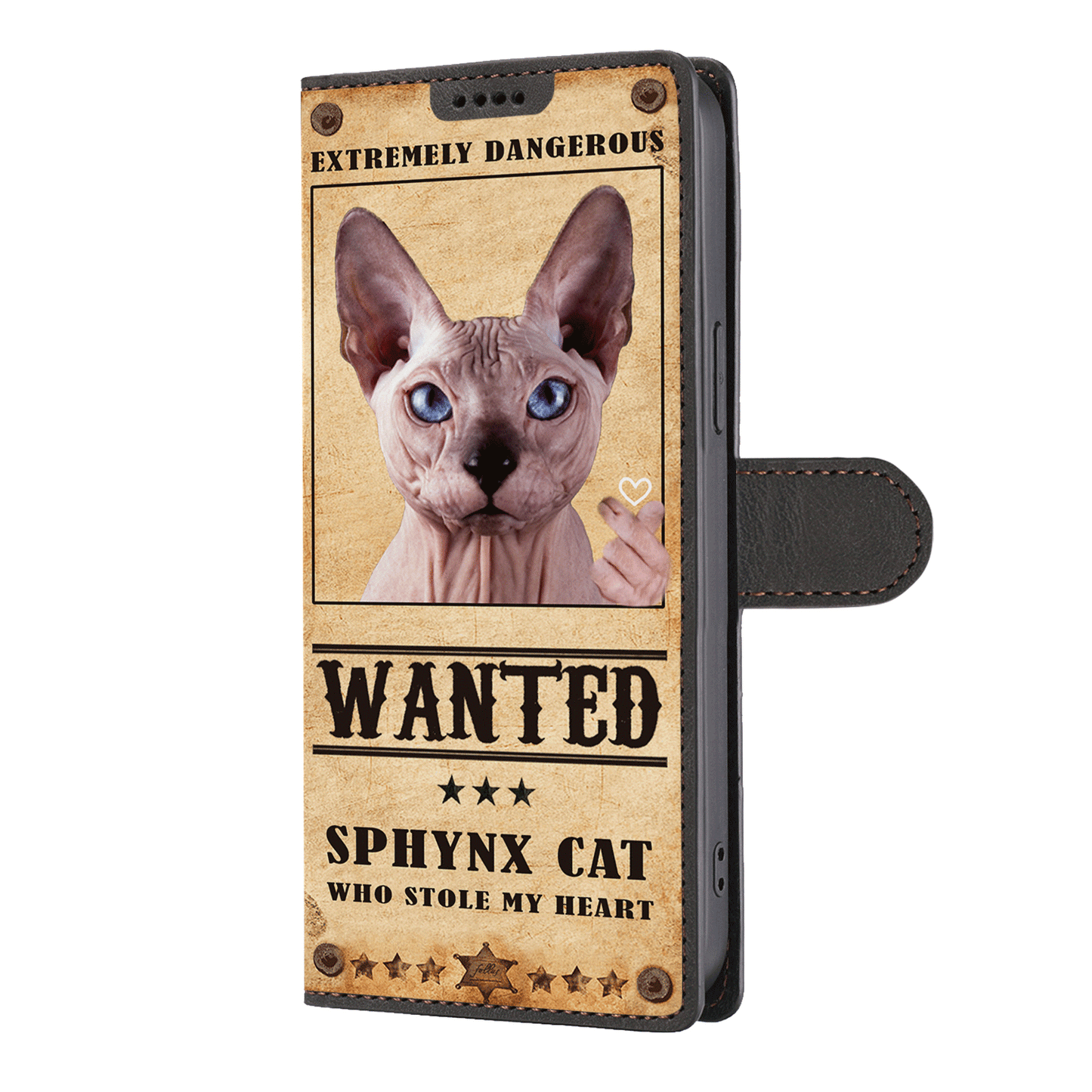 Heart Thief Sphynx Cat - Étui de téléphone portefeuille inspiré de l'amour V1