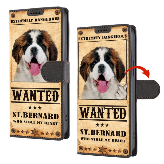 Heart Thief St. Bernard - Étui de téléphone portefeuille inspiré de l'amour V1