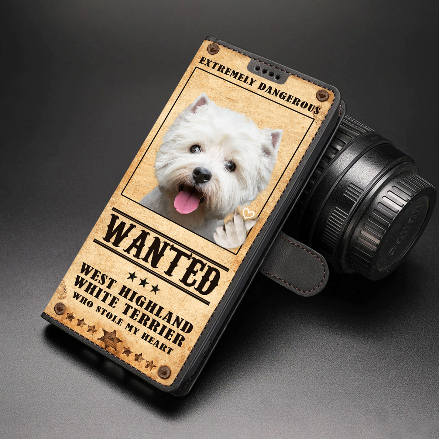 Heart Thief West Highland White Terrier - Étui de téléphone portefeuille inspiré de l'amour V1