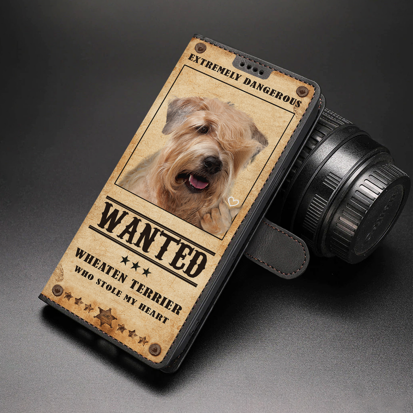 Heart Thief Wheaten Terrier - Étui de téléphone portefeuille inspiré de l'amour V1