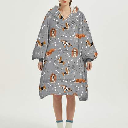 Hallo Winter – Basset Hound Fleece Decke Hoodie V1