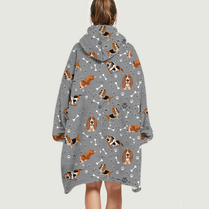 Hello Winter - Basset Hound Fleece Blanket Hoodie V1