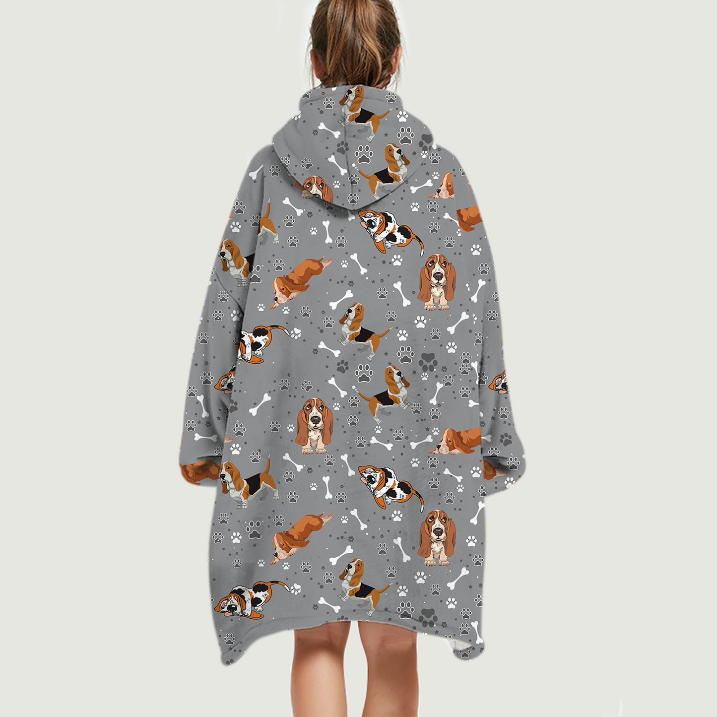Hallo Winter – Basset Hound Fleece Decke Hoodie V1