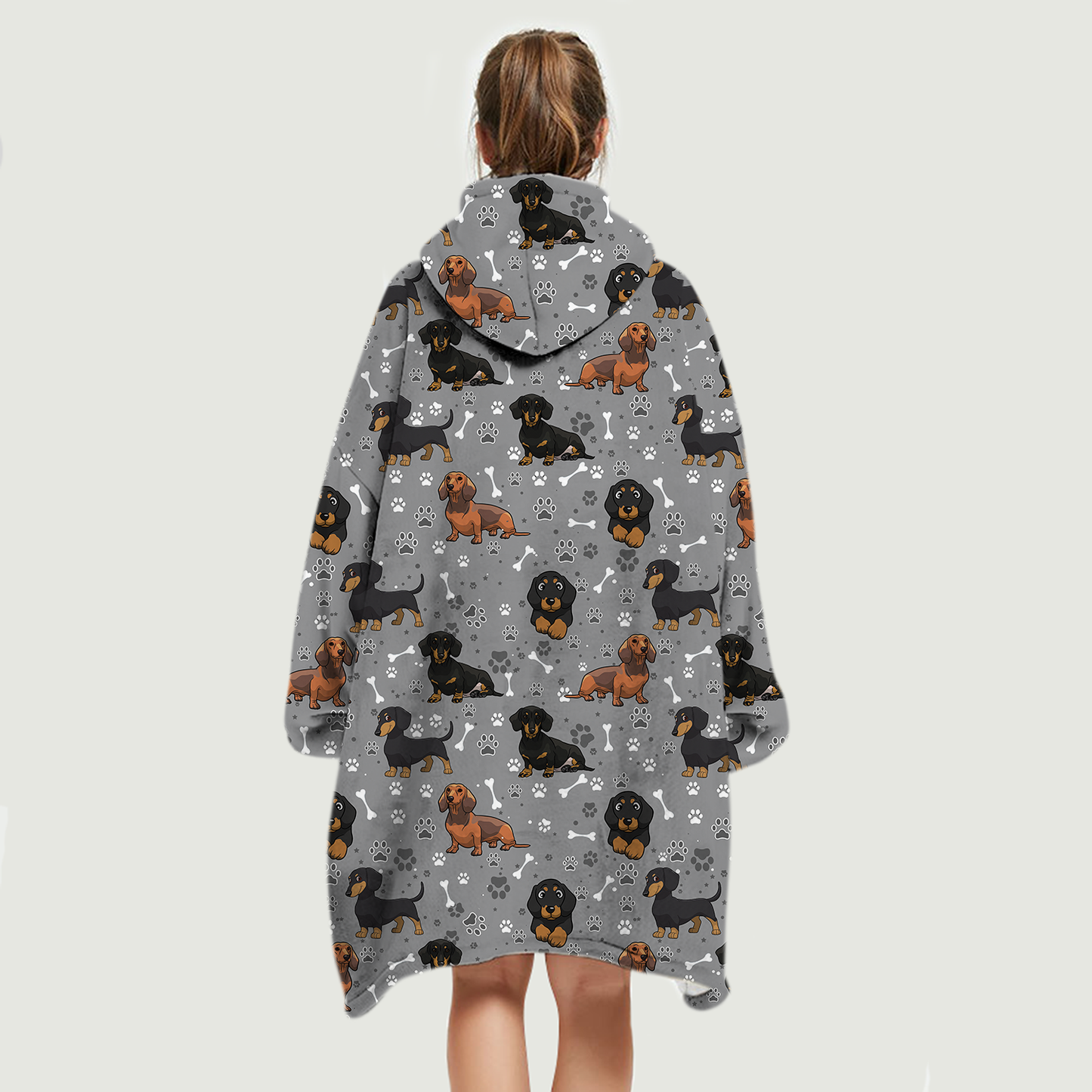 Hello Winter - Dachshund Fleece Blanket Hoodie V3