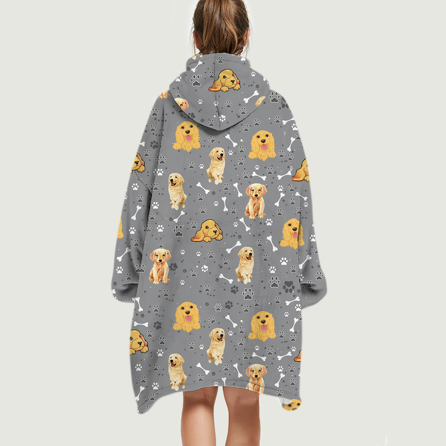 Hello Winter - Golden Retriever Fleece Blanket Hoodie V2