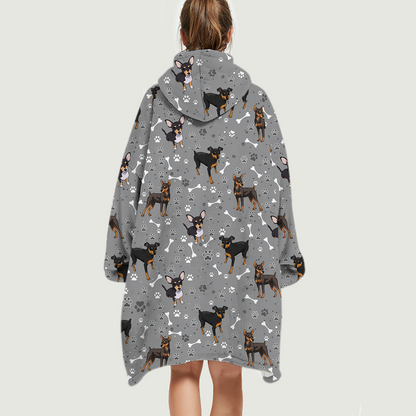 Hello Winter - Miniature Pinscher Fleece Blanket Hoodie V1