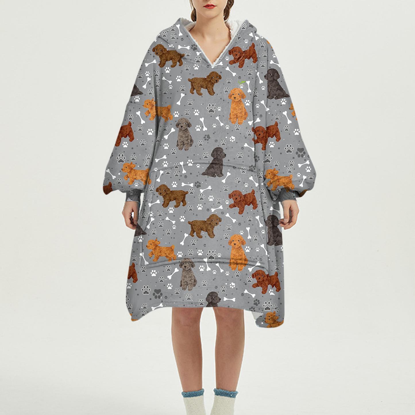 Hello Winter - Poodle Fleece Blanket Hoodie V2