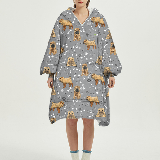 Hello Winter - Shar Pei Fleece Blanket Hoodie V2