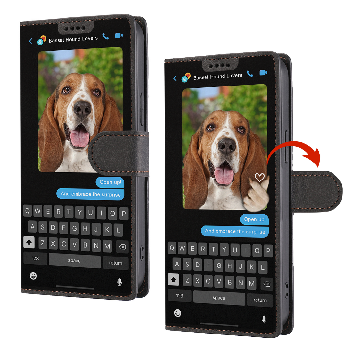 Message caché de Basset Hound - Étui de téléphone portefeuille ludique V1