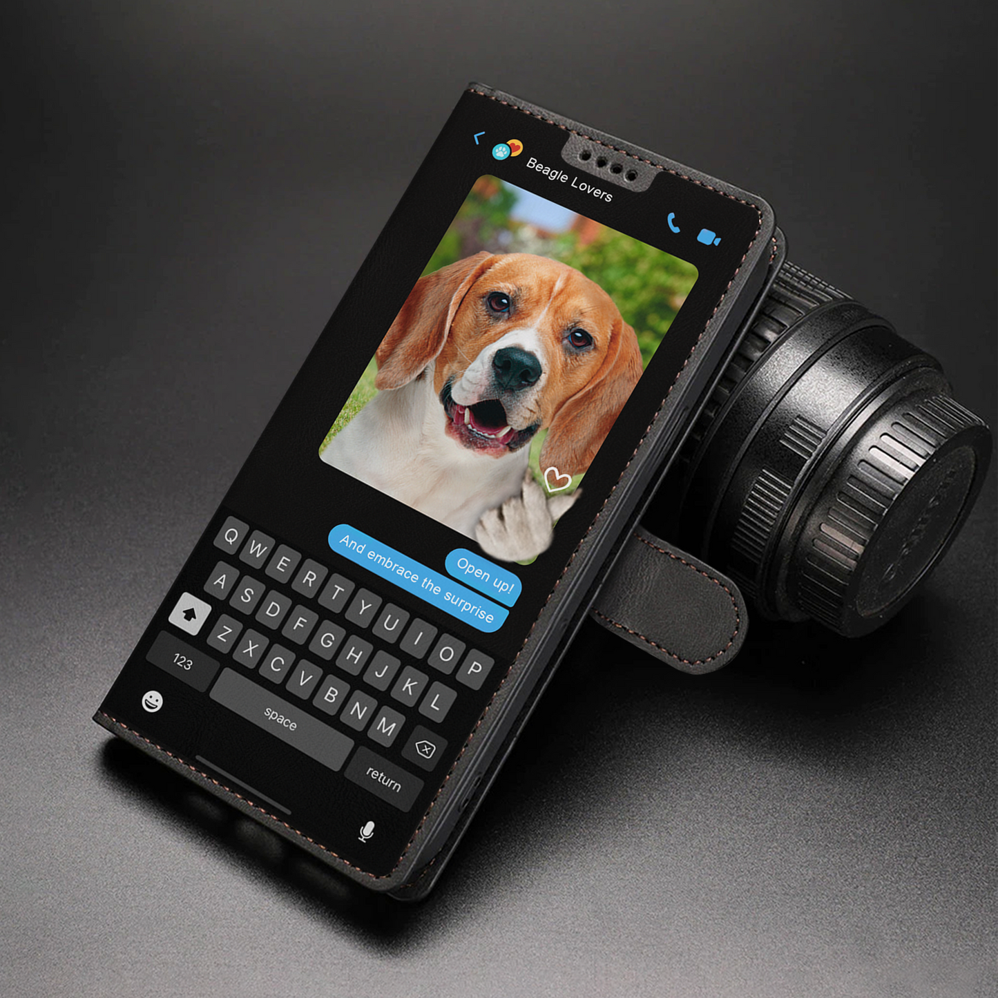 Message caché de Beagle - Étui portefeuille ludique pour téléphone V1