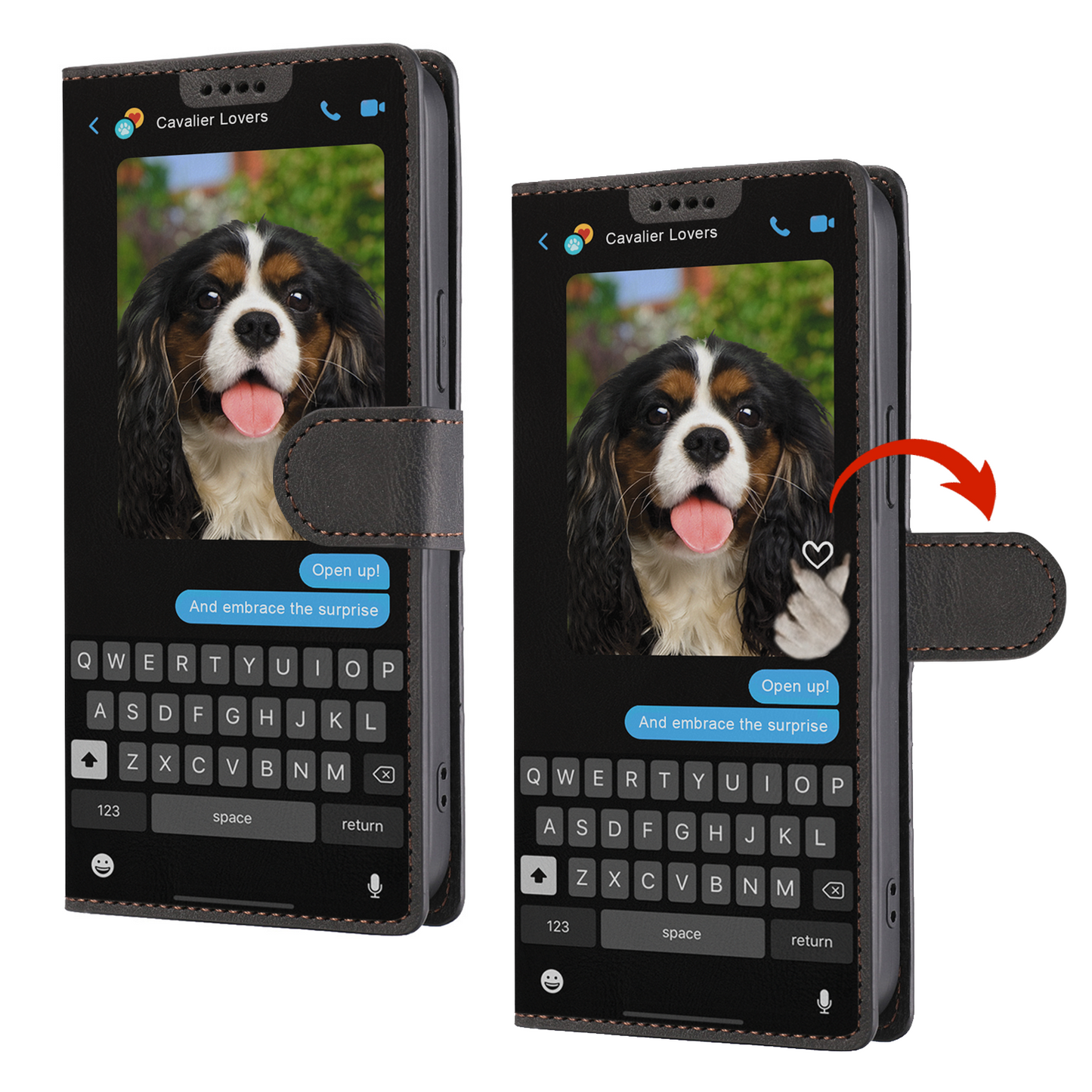 Message caché du Cavalier King Charles Spaniel - Étui portefeuille ludique pour téléphone V1