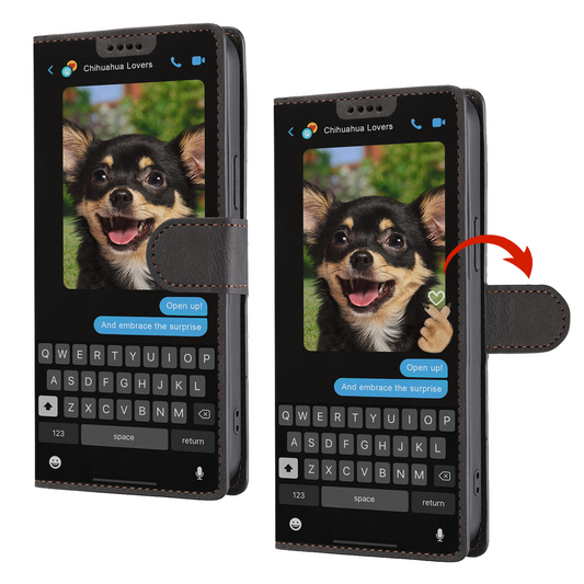 Message caché de Chihuahua - Étui de téléphone portefeuille ludique V1