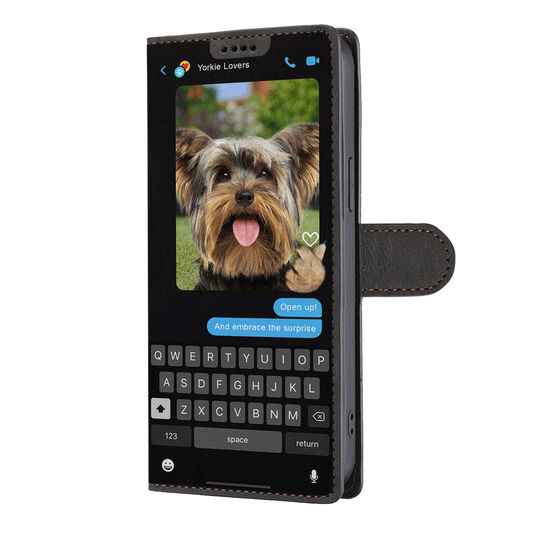 Versteckte Botschaft des Yorkshire Terriers - Verspielte Brieftaschen-Telefonhülle V1