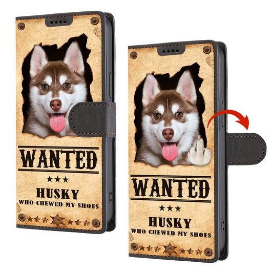 Husky Wanted - Étui portefeuille amusant pour téléphone V1