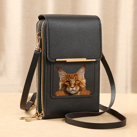 Maine Coon Cat - Touch Screen Phone Wallet Case Crossbody Purse V1