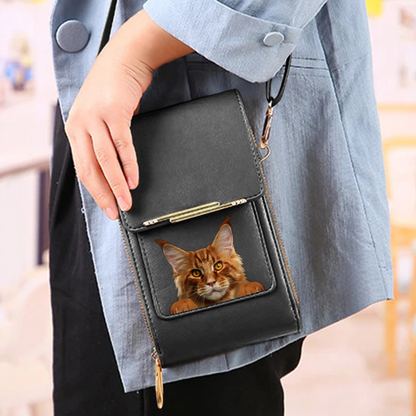Maine Coon Cat – Étui portefeuille pour téléphone à écran tactile, sac à bandoulière V1