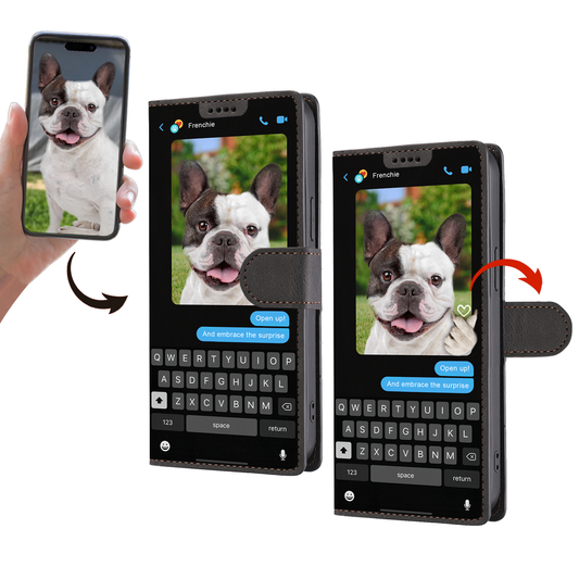 Versteckte Botschaft - Personalisierte Brieftaschen-Telefonhülle mit dem Foto Ihres Haustieres