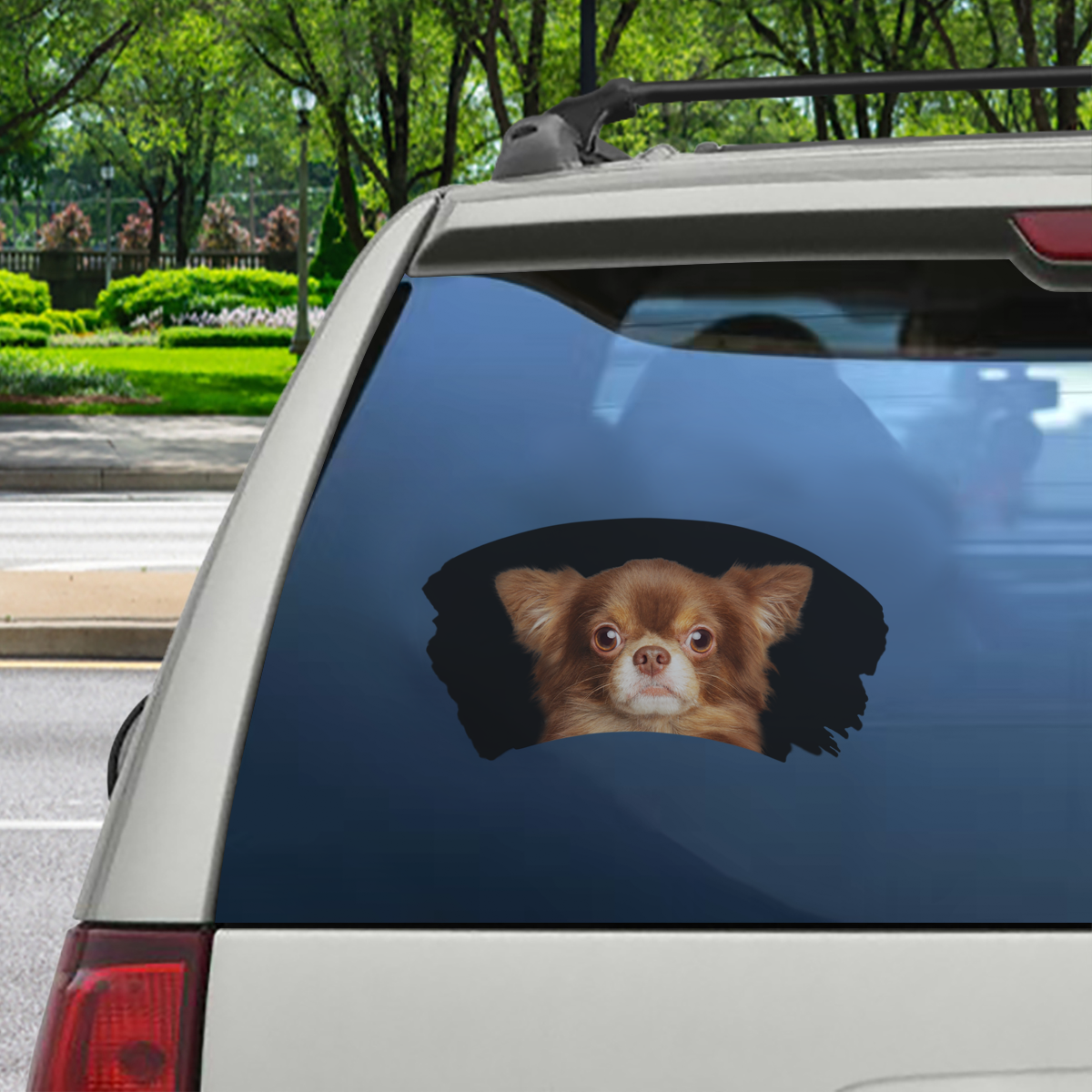 Misty Morning - Autocollant de voiture pour fenêtre Chihuahua V4