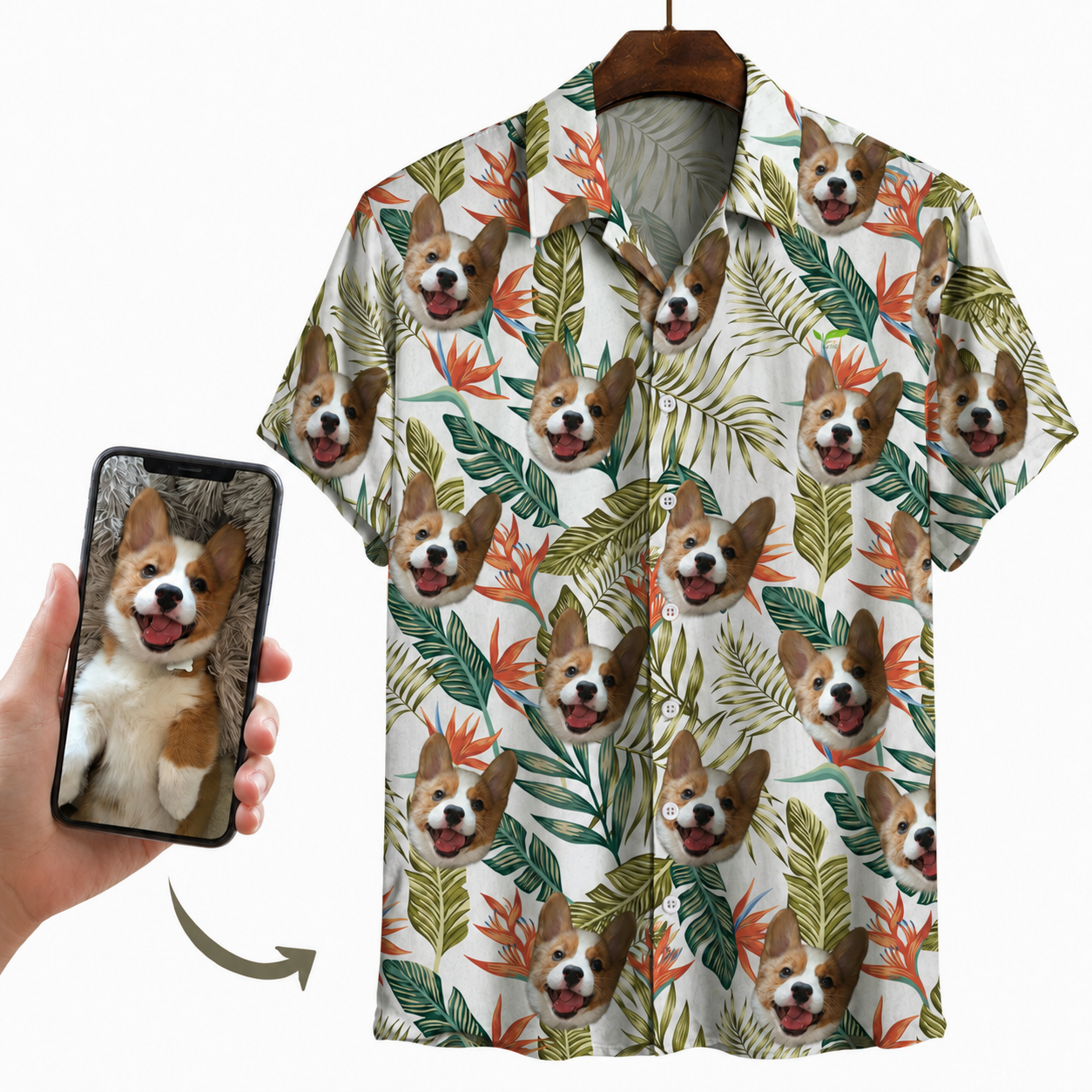Chemise hawaïenne personnalisée avec la photo de votre animal V1