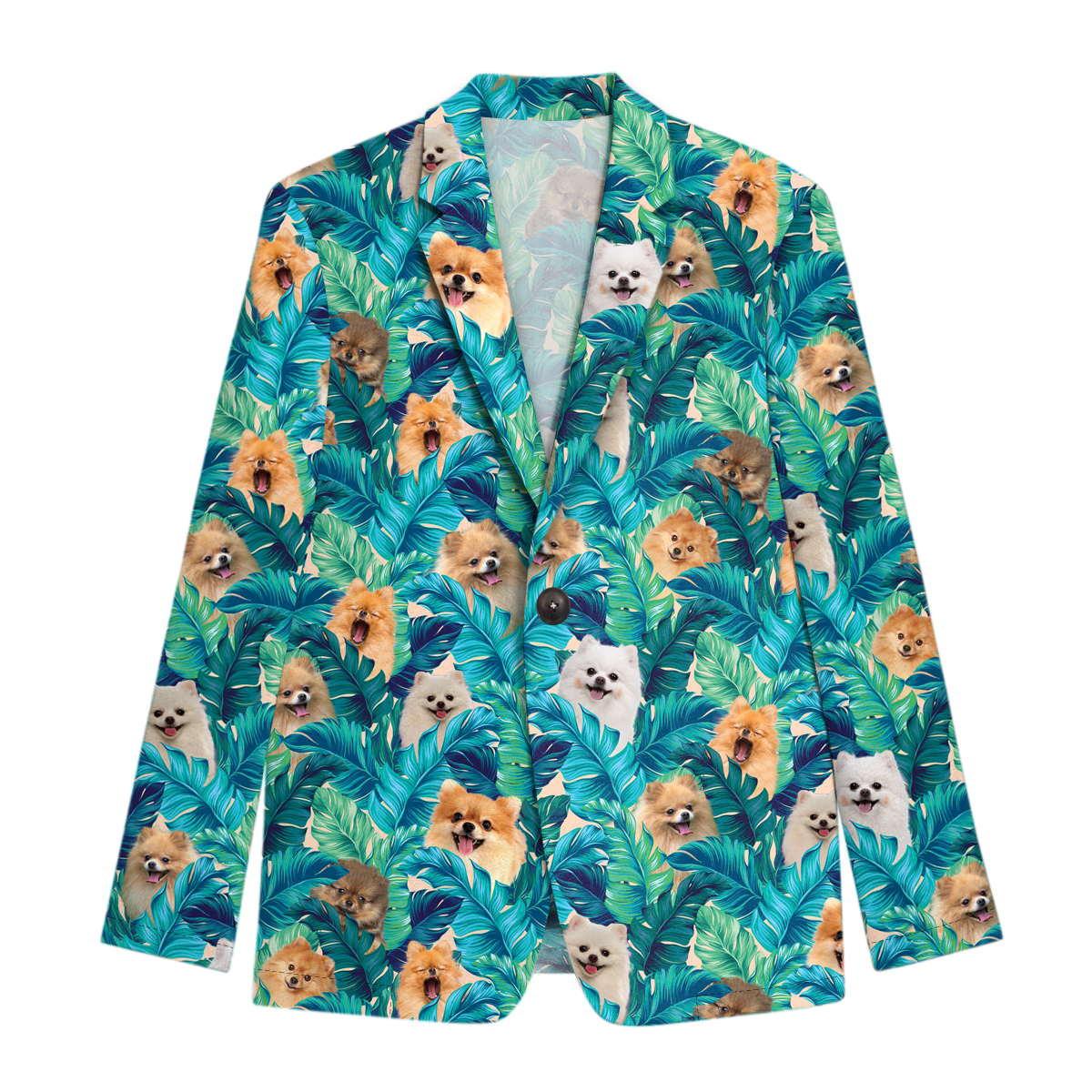 Pomeranian Men's Blue Leaves Hawaiian Blazer