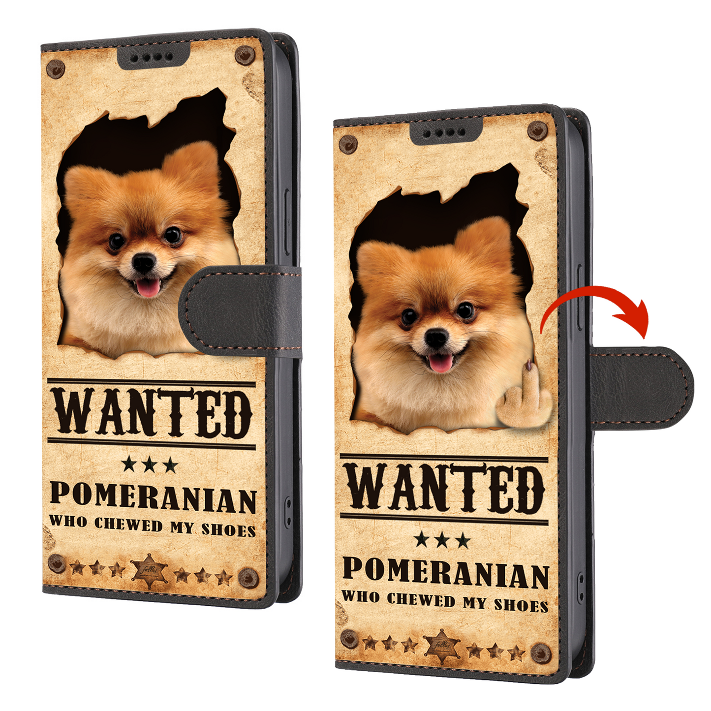 Pomeranian Wanted - Lustige Handyhülle mit Geldbörse V1