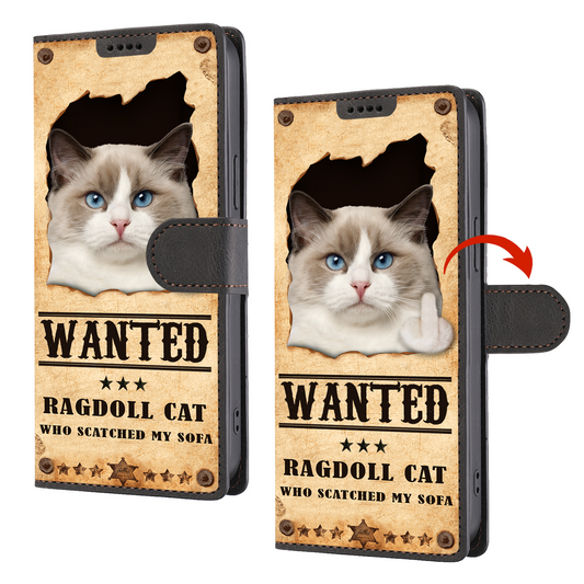 Ragdoll Cat Wanted - Étui portefeuille amusant pour téléphone V1