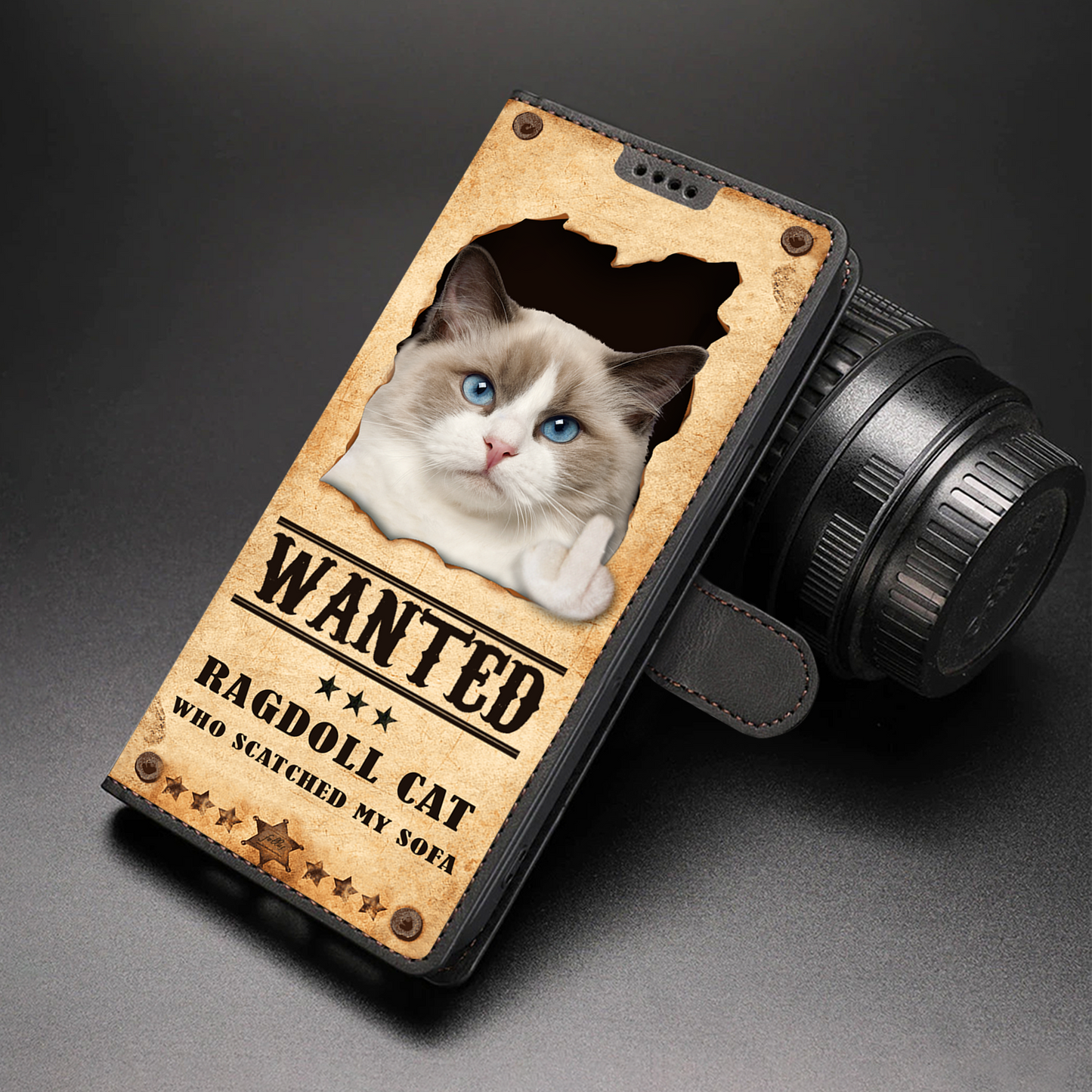 Ragdoll-Katze gesucht - Lustige Handyhülle mit Geldbörse V1
