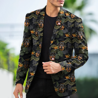 Rottweiler Men's Black Tropical Hawaiian Blazer