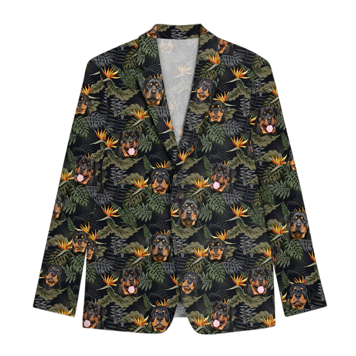 Rottweiler Men's Black Tropical Hawaiian Blazer