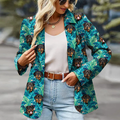 Rottweiler Women's Blue Leaves Hawaiian Blazer