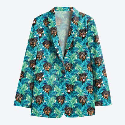 Rottweiler Women's Blue Leaves Hawaiian Blazer